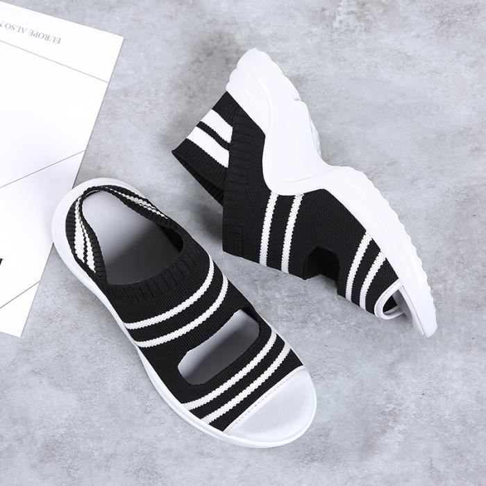 Sandale Femme Sandales tissées extensibles confortables et à la mode  noir QB™