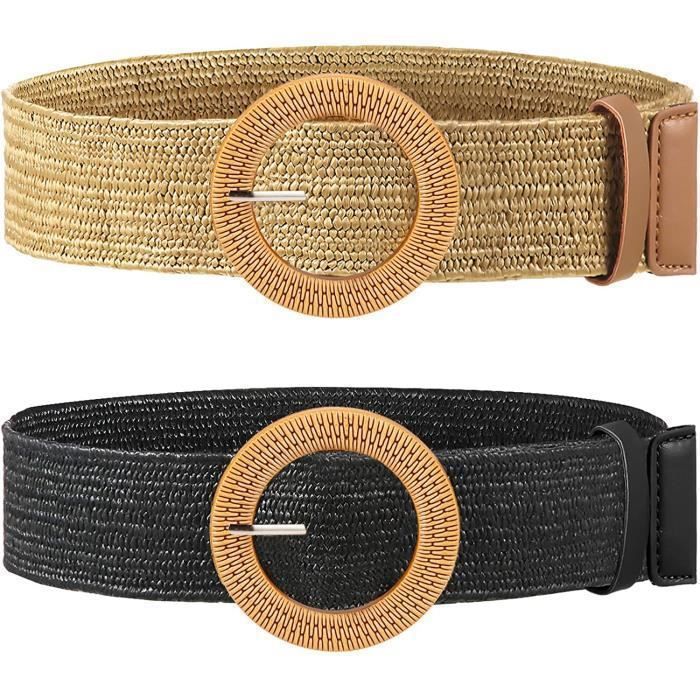 2 Pieces Ceinture en Paille Tissee Femme Ceinture Fine Elastiquee Ceinture de Robe Stretch Tressee avec Boucle de Couleur Bois multicolor Cdiscount Pret a Porter