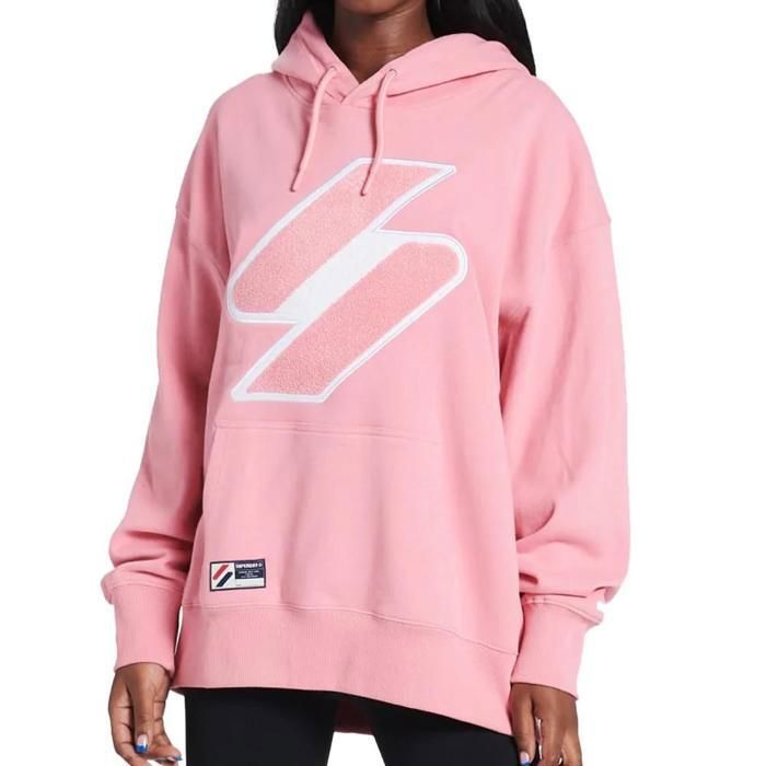 Sweat à Capuche Femme Superdry Track & Field - Gris/rose - Taille UK 16