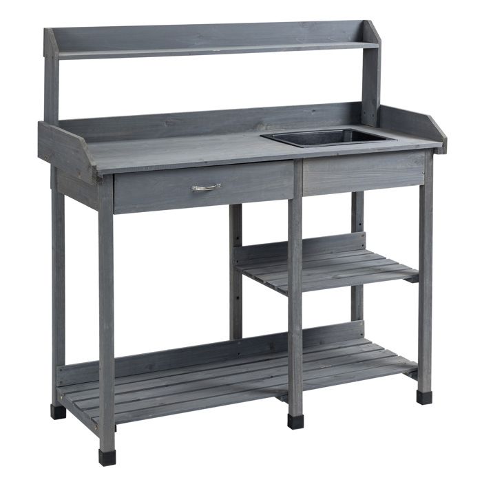 Table de rempotage Outsunny Bois de sapin 115x45x121cm Gris