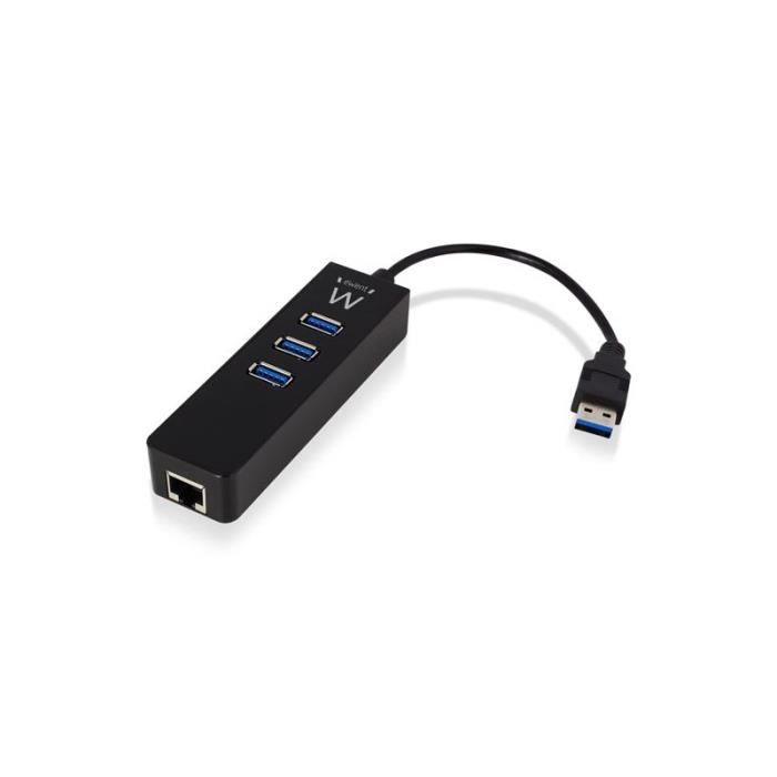 Ewent Concentrateur USB 3 ports + port Ethernet Gigabit EW1140
