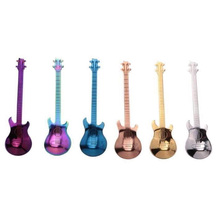 Cuillères de table - PZCC - 6Pcs Guitare Colorées - Acier Inoxydable 304 - Ergonomiques - Antirouille