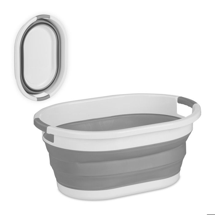 Relaxdays Panier à linge 24 litres en plastique pliable rangement peu encombrant avec poignées gris et blanc