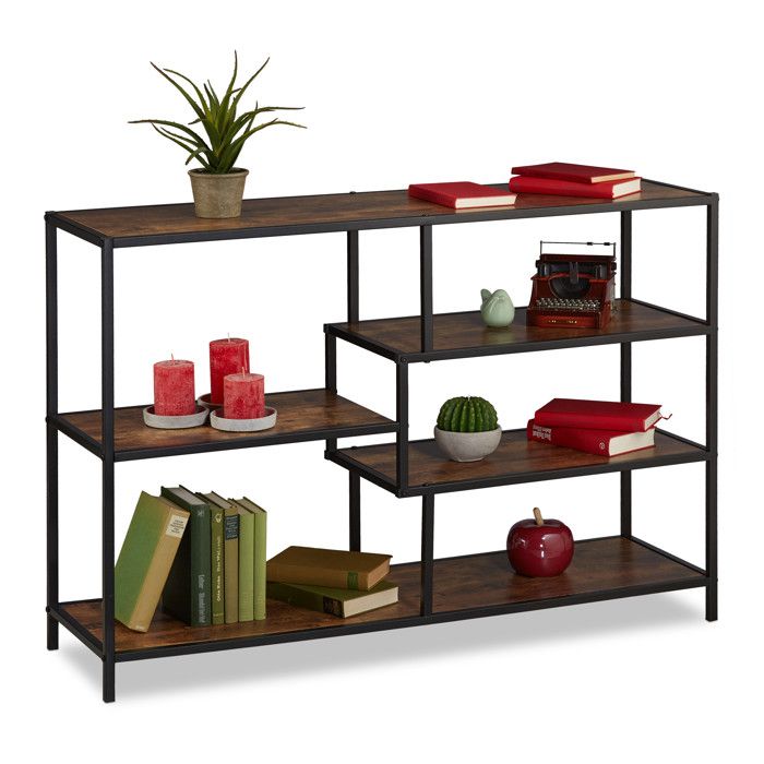 Relaxdays Étagère style industriel 5 surfaces effet bois commode vintage HxLxP : 79x115x33 cm noir/brun foncé
