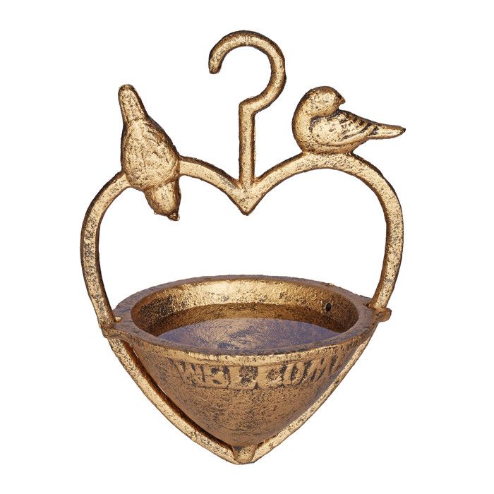 Meilleurs prix pour Relaxdays Bain d’oiseaux à suspendre, au design antique, inscription WELCOME, fonte de fer, HLP 21x15,5x12,5 cm, doré