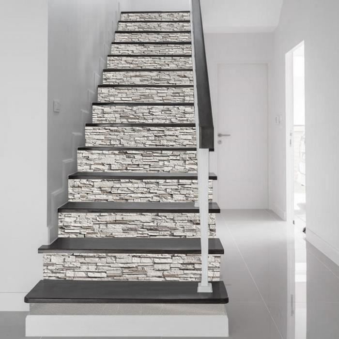 SALUTUYA Autocollants décoratifs auto-adhésifs d'escalier en PVC de motif de roche de simulation pour décoration à la maison