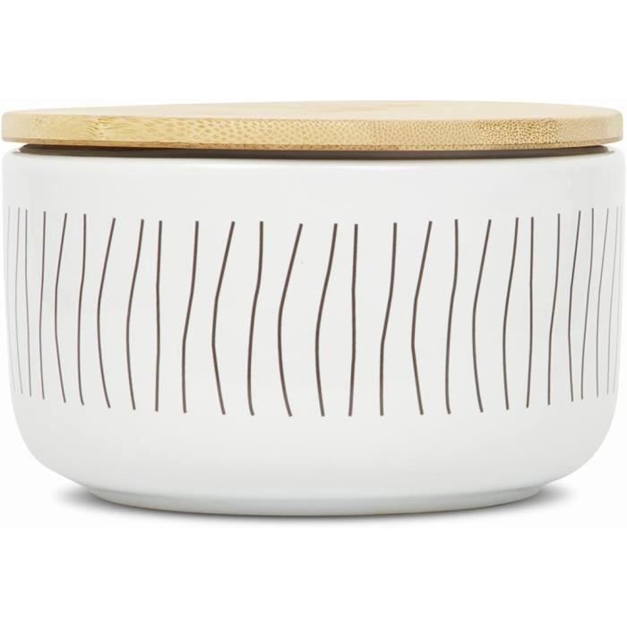 Lot 4 Boîtes Rangement Cuisine Céramique 260 Ml Avec Couvercle Bambou - Noir