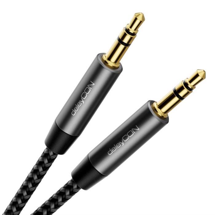 Câble Audio Jack 3.5mm DeleyCON - 0.5m Nylon - Pour Smartphone, TV, PC - Qualité Sonore Haute Définition