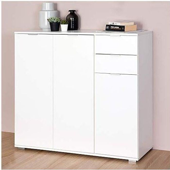 commode - alba - meuble de rangement buffet type db161 - blanc - 2 tiroirs - contemporain - design