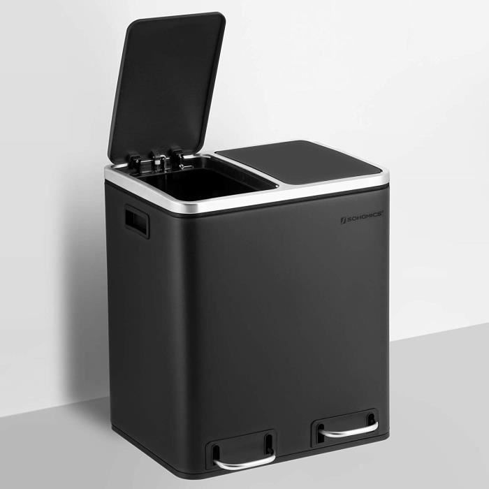 Poubelle Cuisine, x 15L, avec Pédale, Compartiments, 15 Sacs