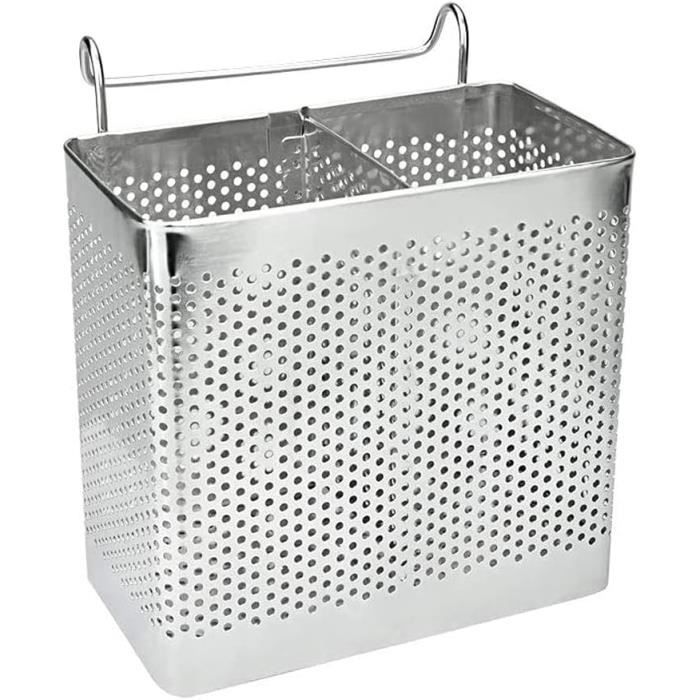 Égouttoir à Couverts Double Tube Pour Évier - Rangement Cuillères/Baguettes, Amovible, Drainage Eau - Vert, 20x9x16 Cm