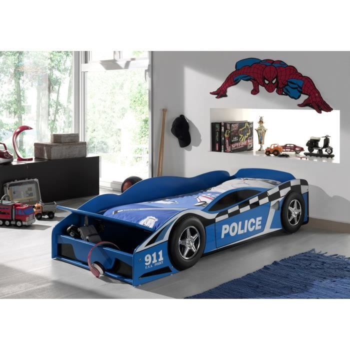 Vipack - Lit junior voiture de police avec espace de rangement - Pour un matelas 70x140cm