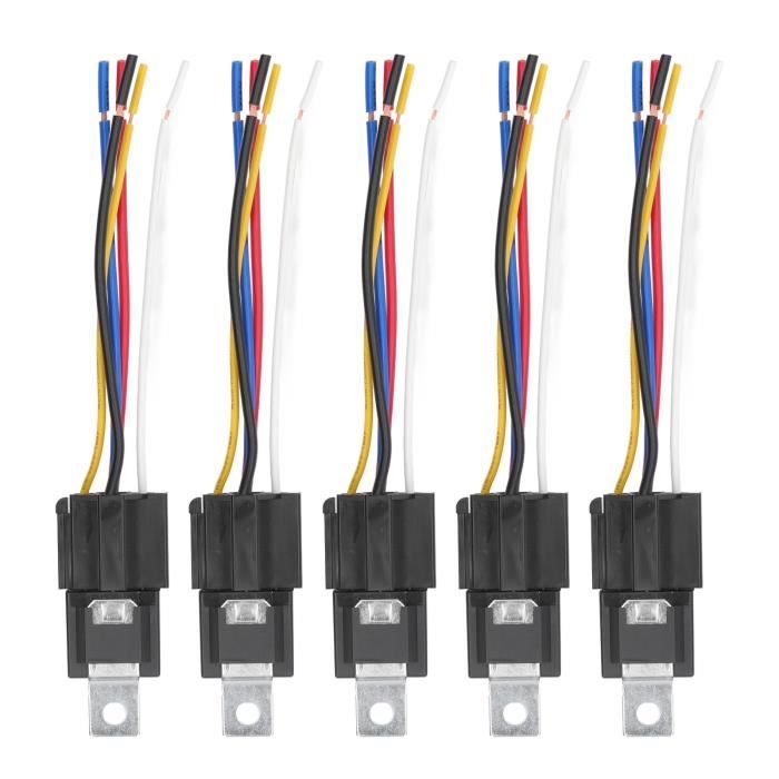 Aiqeer 3 Pièces Relais Automobile 5 Broches 12V 40A - Avec Prise Faisceau Et Support Métal