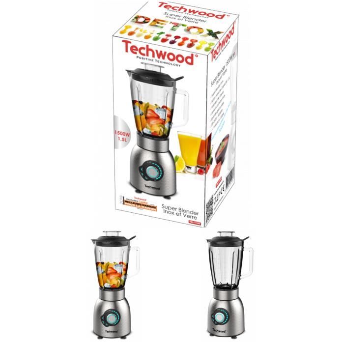 Blender INOX Capacité: 2 Vitesses + Impulsions en acier Inoxydable Bol en Verre gradué Glace pilée