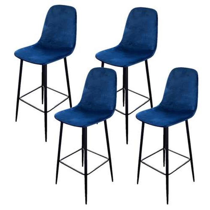 Toilinux - Lot de 4 Tabourets de bar en velours vintage Inoui - Bleu Toilinux - Lot de 4 Tabourets de bar en velours vintage Inoui - Bleu