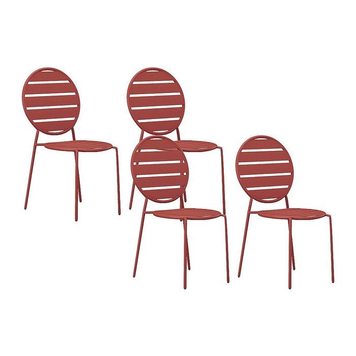 Lot de 4 chaises de jardin empilables en métal - Terracotta - MONTEFARO de MYLIA Lot de 4 chaises de jardin empilables en métal - Terracotta - MONTEFARO de MYLIA
