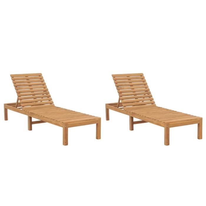vidaXL Chaises longues lot de 2 Bois de teck solide - vue 2