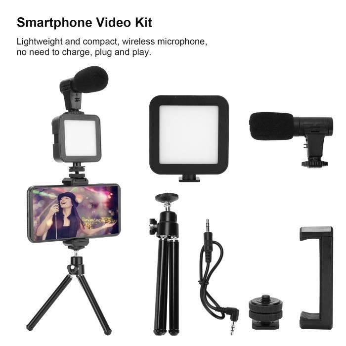 Kit Vlogging YouTube Complet – Trépied Réglable, Micro, Lumière, Télécommande, Pour IPhone Android Et Appareils Photo