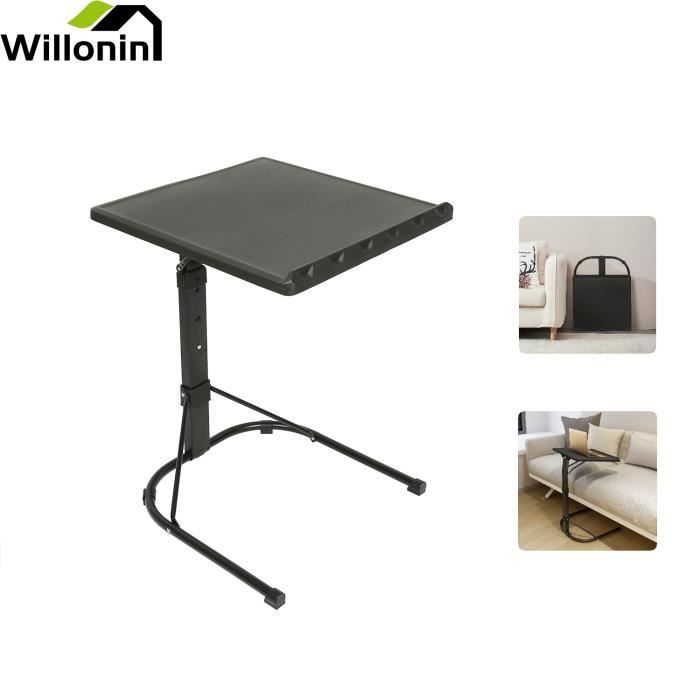 Willonin® Table dappoint pliante pour ordinateur portable Hauteur réglable 58-69 cm Table Inclinable pour lit Canapé L43x P43 cm