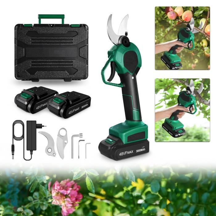 Sécateur électrique Professionnel 30mm - Moteur Brushless 1000W - 2 Batteries 2000mAh - Compteur De Coupe LED - Compatible Batteries Makita 18V - 2