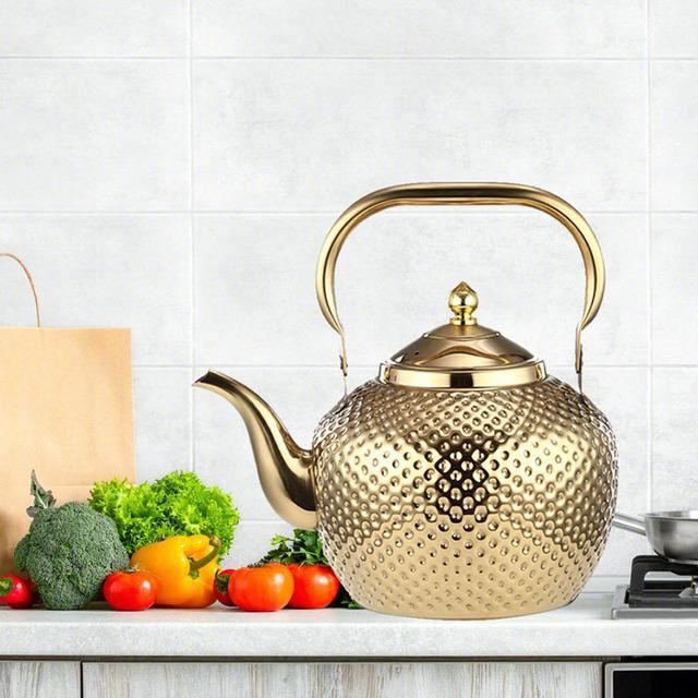 Bouilloire Dorée Avec Infuseur En Acier Inox - 1,5L, Pour Thé, Café, Infusion - Compatible Toutes Plaques