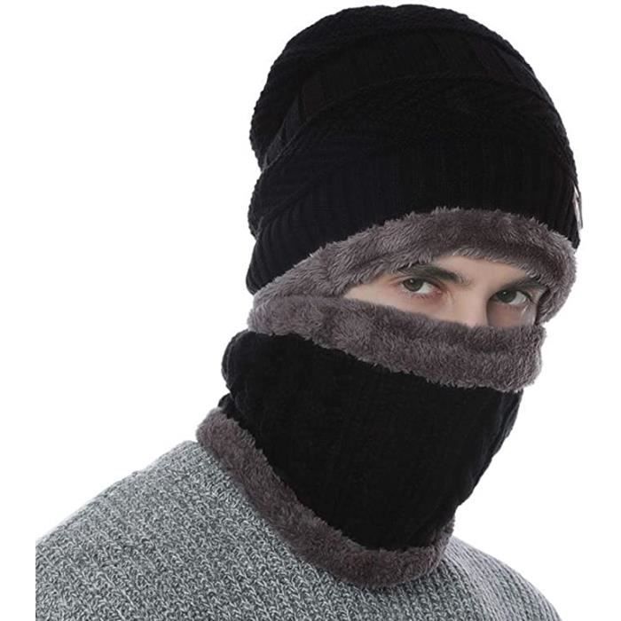Ensemble Chapeau écharpe Hiver épais ZGEER - Noir - Accessoires dhiver 2 en 1 - Doublure polaire