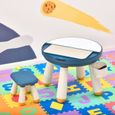 Ensemble table de construction multi-activités pour enfant avec tabouret Ø 63 x 49H cm bleu et blanc 63x63x49cm Bleu-1
