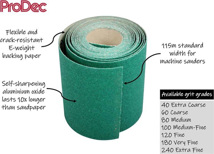 Rouleau Papier Abrasif Grain 80 ProDec - 5m X 115mm Oxyde Aluminium Pour Ponceuse