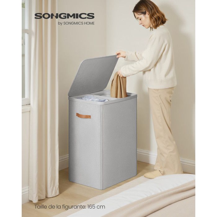 Panier à Linge 170L SOUTHGATE 3 Compartiments Avec Couvercle – Pliant, 3 Sacs Amovibles, Gris Moderne