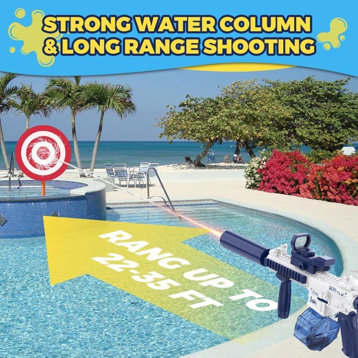 Pistolet à Eau Électrique Avec LED – Réservoir 750 Ml, Portée 10 M, Batterie Rechargeable 500 MAh – Enfant Et Adulte