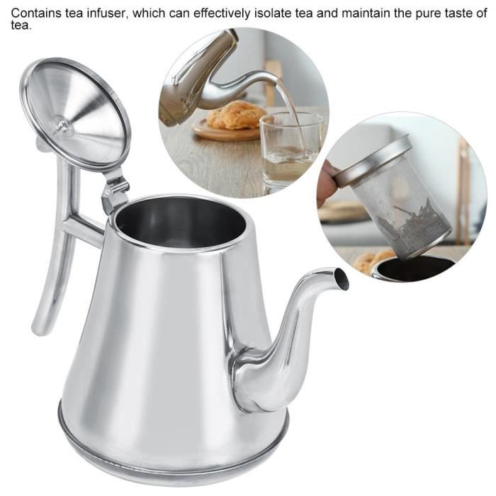 Bouilloire En Acier Inoxydable 1.2L - Poignée Silicone, Base épaissie - Compatible Induction, Pour Thé, Café - Fini Mat Ou Poli