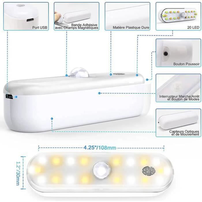 Lot De 2 Veilleuses LED Rechargeables Avec Détecteur De Mouvement - Lumière Blanche Chaude Pour Armoire, Escalier Et Couloir
