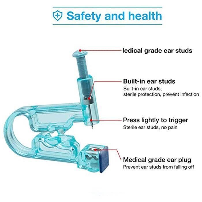 Kit Perçage Oreille Professionnel - Pistolet + 110 Clous Acier Inoxydable