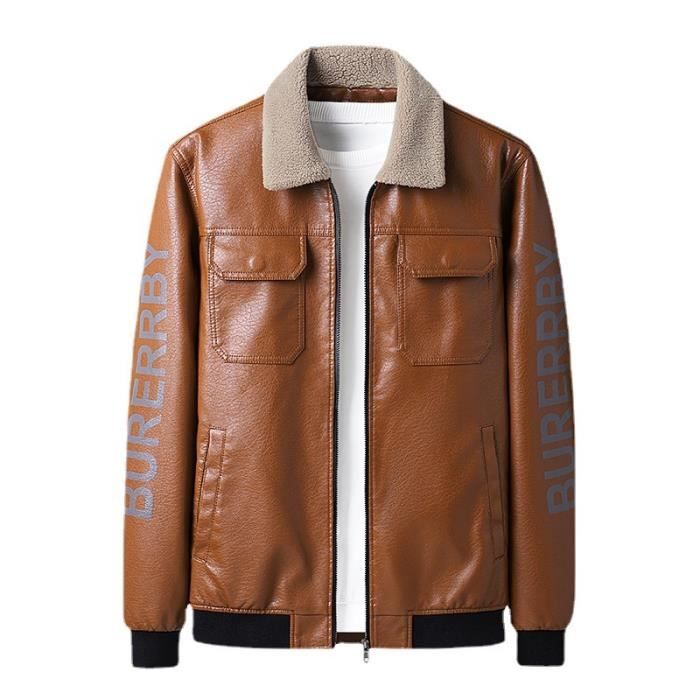 Blouson Homme Cuir Moto Veste Hiver Parka Marque Luxe Doublure Casual  Jacket Leather