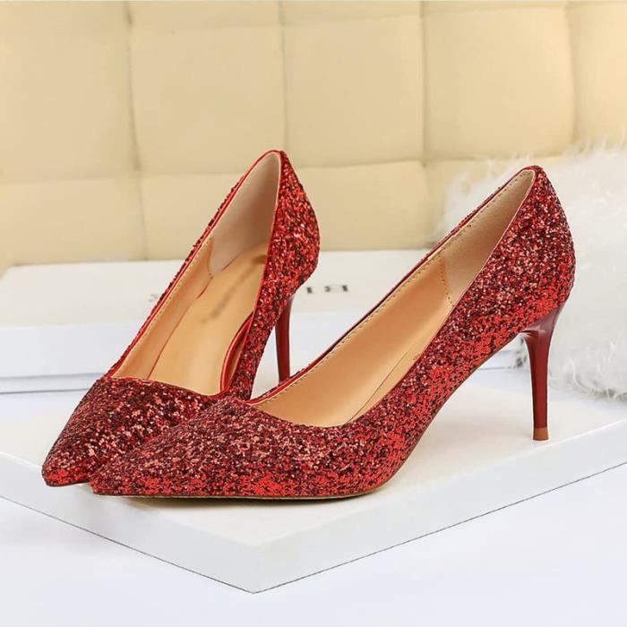 Escarpins Femme Talon Hauts 7cm Paillettes Stiletto Bout Pointu