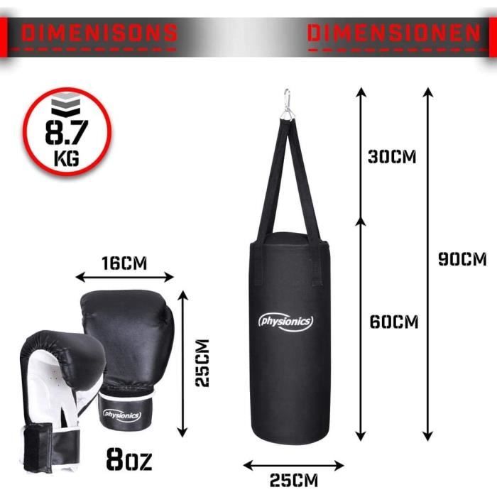 Physionics® Sac de Frappe Rempli - H 100, Ø 35 cm, Poids 26.8 kg - Punching  Bag Boxe, MMA, Muay Thai, Kickboxing, Arts Martiaux - Cdiscount Sport