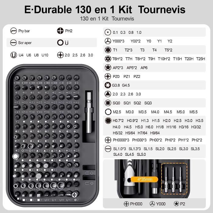 E·Durable Kit Tournevis De Précision 130 en 1,Mini Set Magnétique