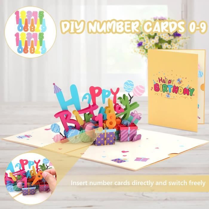 Carte Anniversaire Pop Up 3D, Cartes de Vœux Homme Femme avec Enveloppe,  Carte d'Anniversaire Pop-up avec Numéros,[S503]