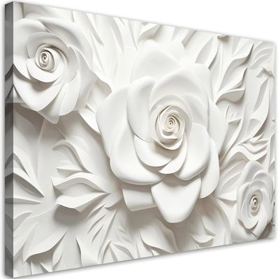 Tableau Mural Toile 50x70cm Motif Floral Bleu Et Blanc - Impression 3D Haute Définition, Sans Cadre, Déco Salon Ou Chambre