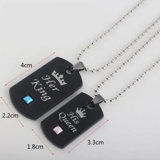 Cupimatch Acier Inoxydable Collier Couple Bracelet Her King & His Queen Pendentif Coeur Amour Puzzle avec Strass 2 pcs Gourmettes Couple avec Zircon pour Les Amoureux Meilleure Amie 