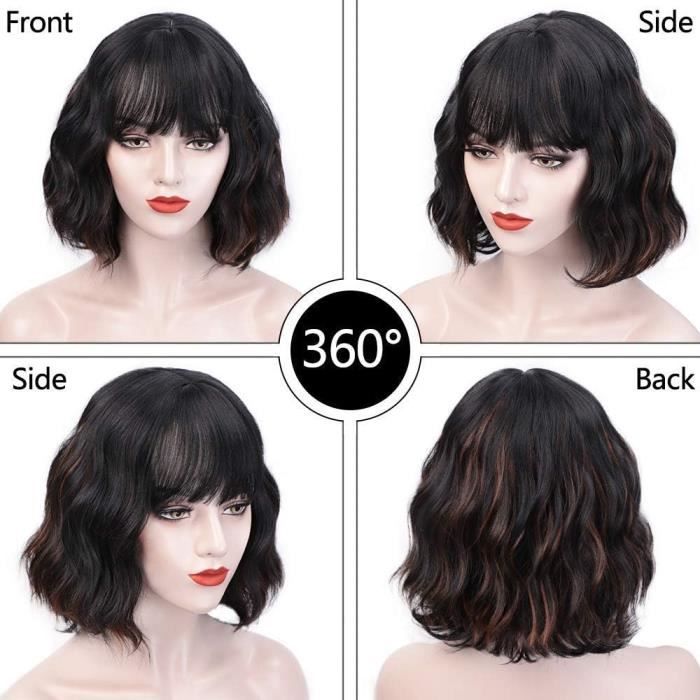 Perruque Courte Bouclée Rouge Avec Frange - Synthétique - Bonnet Ajustable - Style Naturel Femme