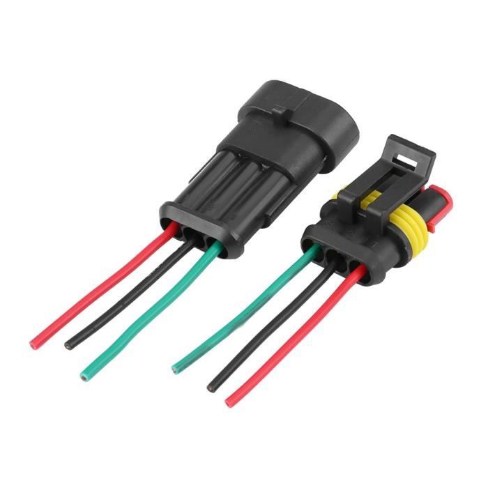 E Support™ Connecteur Electrique Etanche Prise 3 Pin Kit avec Fil AWG pour  Voiture Connecteur auto c?bler