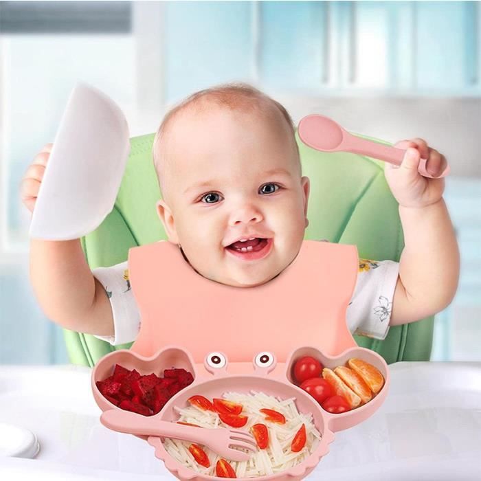 Ensemble d'ustensiles de repas en silicone pour bébé, ensemble de