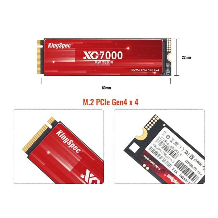 Disque SSD Interne - KINGSPEC - XG Series - 2 To - M.2 2280 NVME PCIe Gen4  x 4, Jusqu'a 7000 Mo-s en Lecture