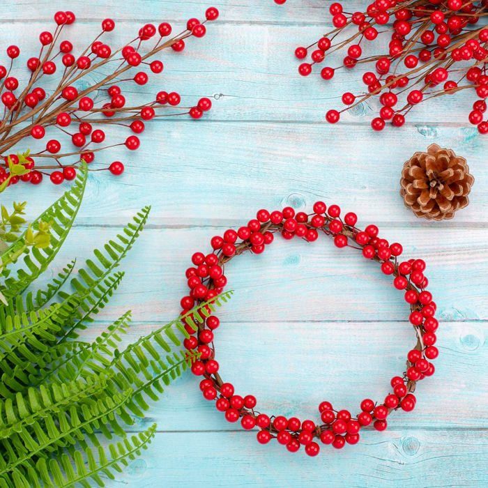 Tiges De Baies Rouges Artificielles - YNKKVRE - Lot De 20