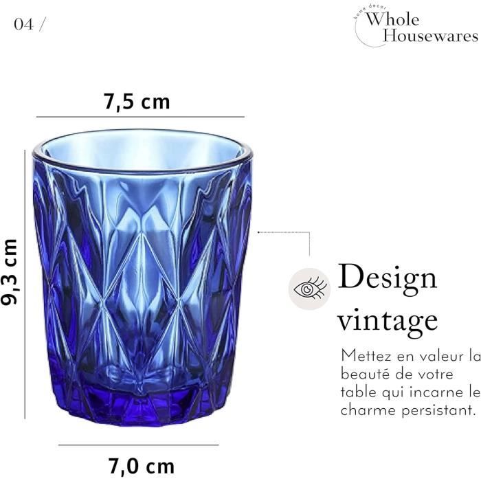Ensemble De 6 Verres D'Eau Vintage Whole Housewares 250 Ml - Verre Sans Plomb, Couleur Solide Durable, Lavable Au Lave-Vaisselle