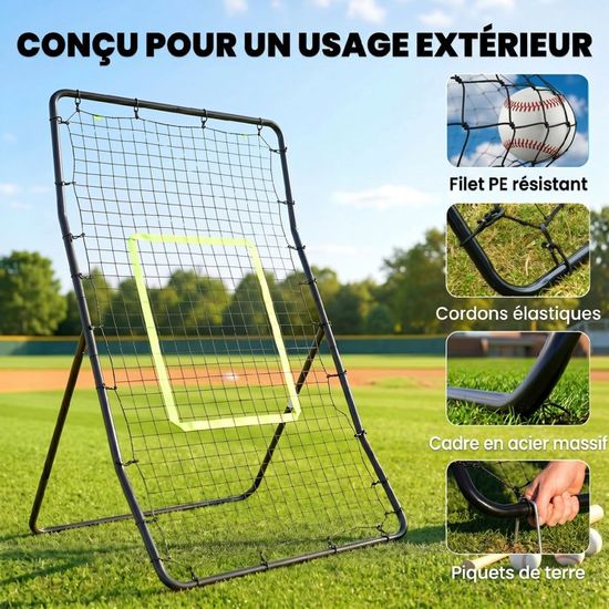 HOMCOM Filet De Rebond Pliable Inclinaison Réglable - Piquets D'ancrage Inclus - Filet PE Noir Metal Epoxy Rouge