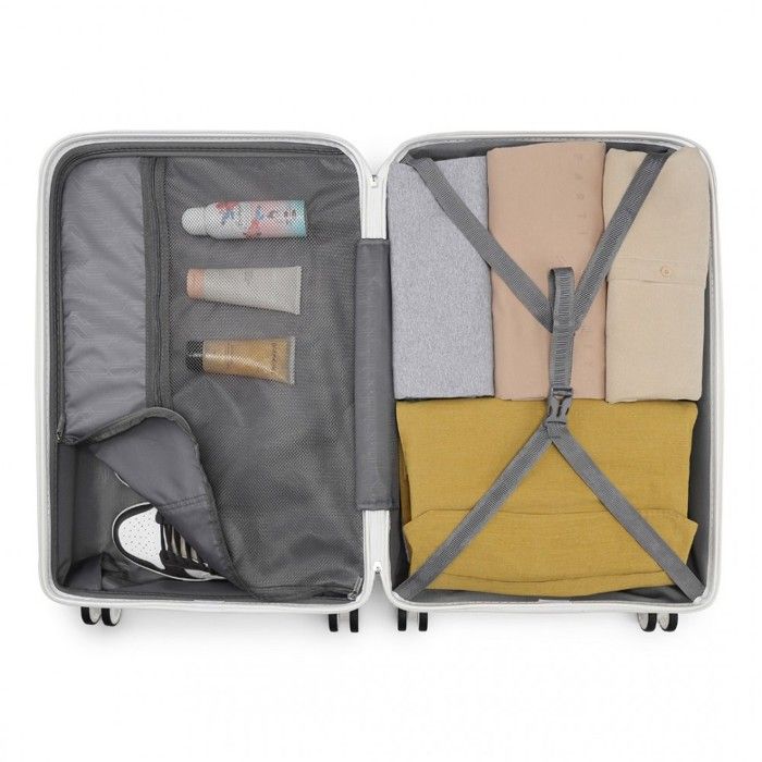 Kono Valise Cabine 55cm Rigide - 40L, 4 Roues, Serrure TSA - Polypropylène Léger - Blanc Crème