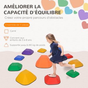 11 pièces pierres d'équilibre pour enfants parcours de motricité empilables et antidérapantes multicolore
