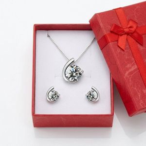 Parure Bijoux Argent 925 Femme - Collier Et Boucles D'Oreilles Cœur Zircone - Cadeau Anniversaire